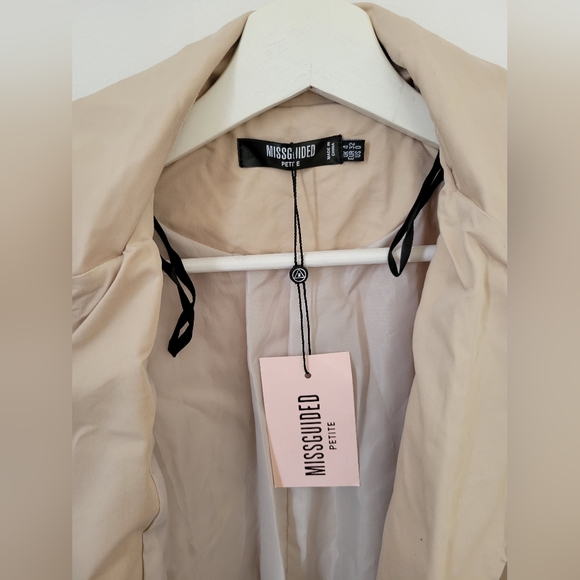 Missguided Petite Sand Sleeve Detail Trench Coat Size 0 US - Picture 2 of 5